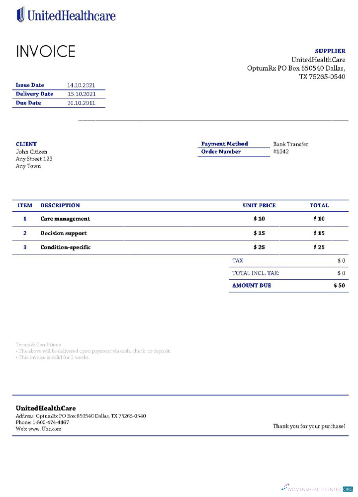 Download USA UnitedHealthCare invoice Photoshop template